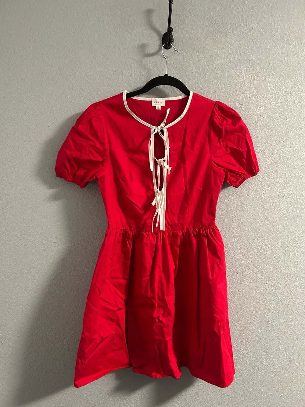 Le Lis Collection Red Mini Dress with White Bow Front Detail